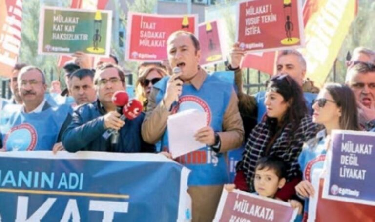 Eğitim-İş, eğitimdeki liyakat eksikliğine dikkat çekerek Milli Eğitim Bakanlığı önünde toplandı: “Tuzağı aşacağız” – Son Dakika Türkiye Haberleri
